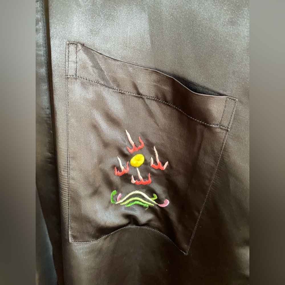 Black Satin Finish Dragon Vintage Embroidered Kimono Robe - Picture 7 of 9